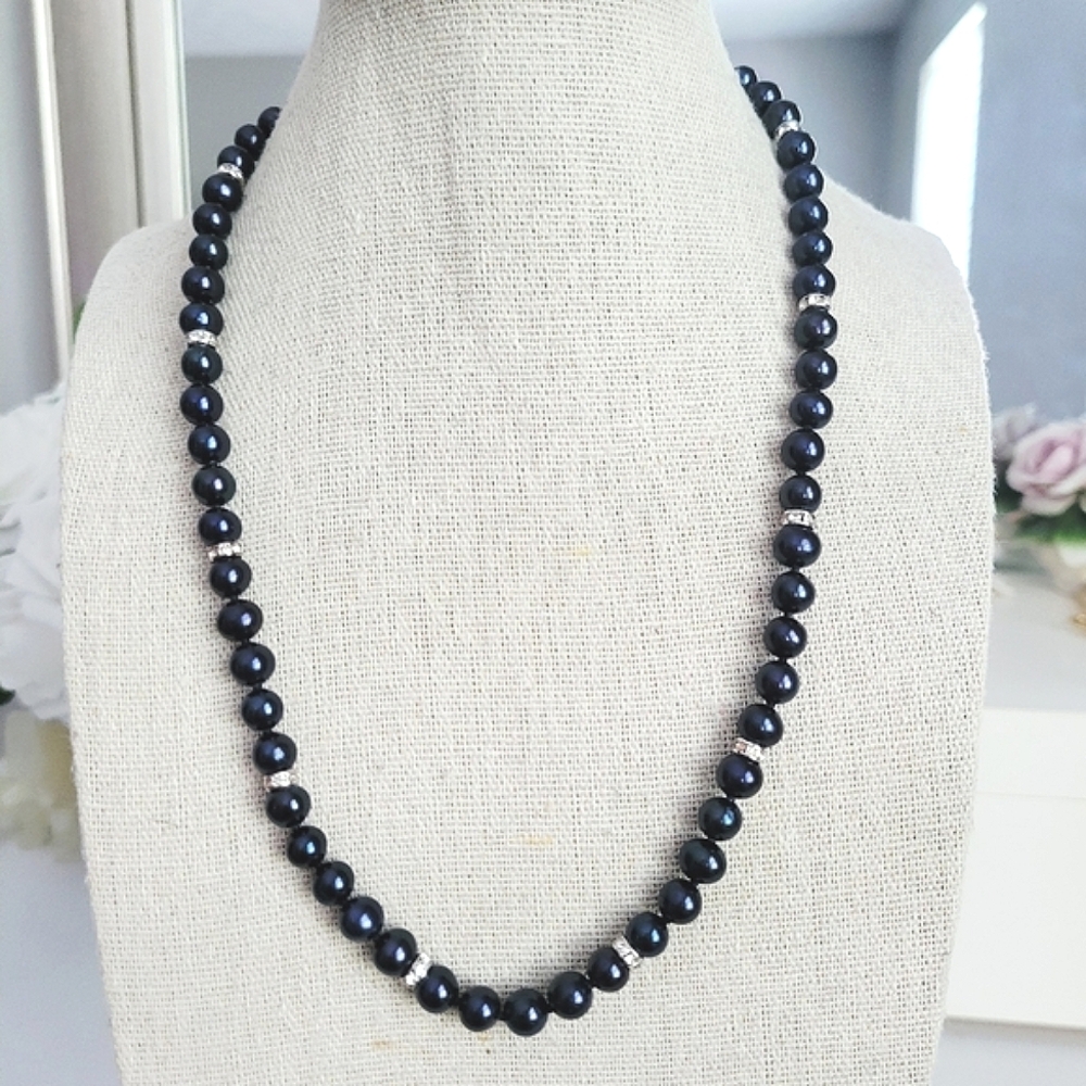 Danbury Mint Midnight Spell Black Pearl Crystal Sterling Silver Necklace